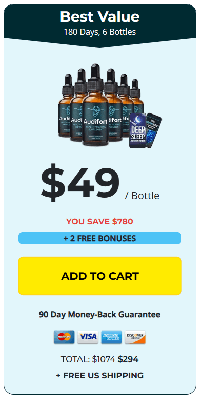 Audifort 180-day supply bottle for ear health support