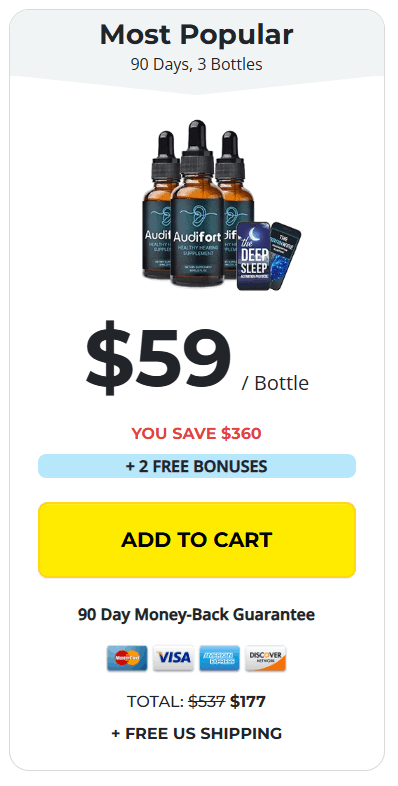 Audifort 90-day supply bottle for ear health support
